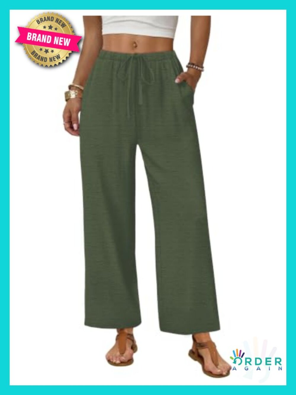 Wide Leg Palazzo Drawstring Elastic Waist Pants with Pockets for Summer